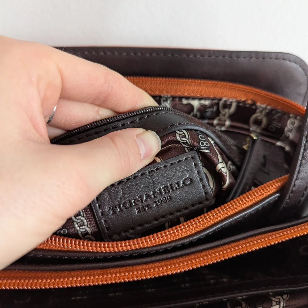 Tignanello Vintage Leather Mojave Crossbody Handbag Orange & Brown Studded